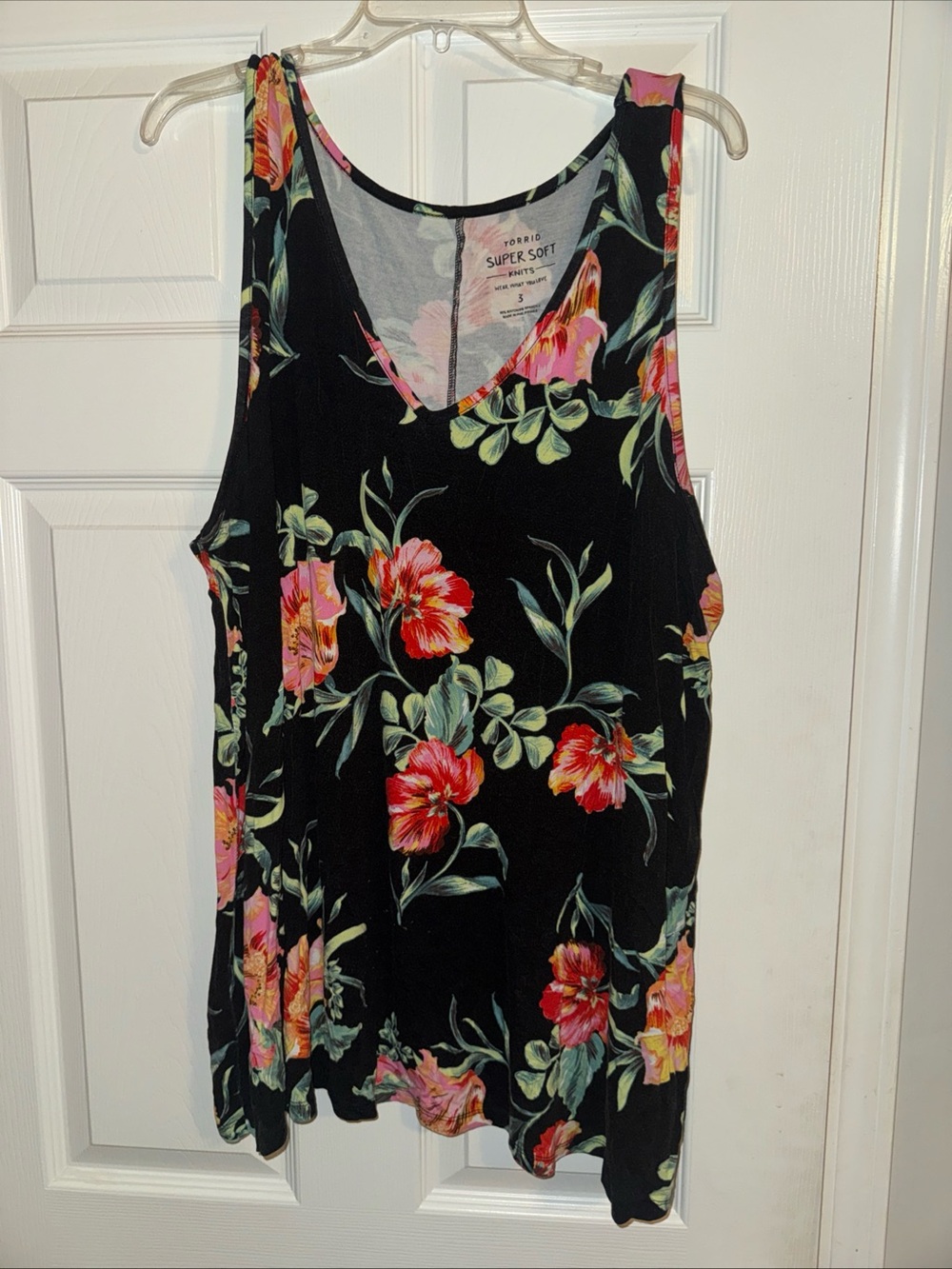 torrid Black Floral V-Neck Tank with Pink & Red Blooms